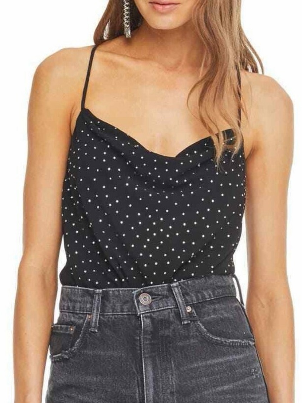 Black Polka Dot Cowl Neck Bodysuit
